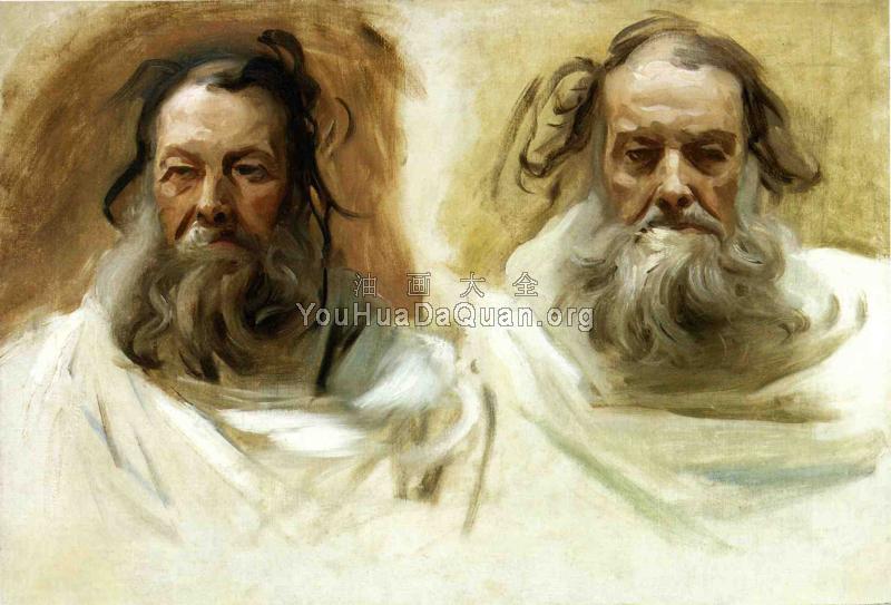 Study for Two Heads for Boston Mural,The Prophets - 约翰·辛格·萨金特